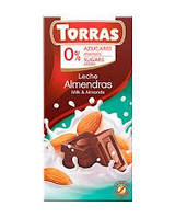 Шоколад молочний без цукру, без глютену TORRAS з мигдалем 75 г