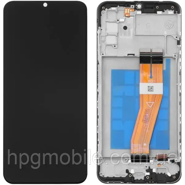 Дисплей для Samsung A037F А03s 2021 модуль (екран, сенсор) з рамкою, жовтий шлейф 160,5 x 72 mm, оригінал, Чорний, фото 1