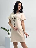 Женское платье-футболка прямое на лето, короткое | Мини платье с принтом и коротким рукавом | Норма и батал