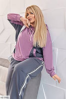 Модный женский спортивный костюм двухцветный красивый стильный их двухнитки батник и брюки батал арт 856 54/56