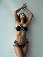 Стильный черный купальник с прозрачной акцентной деталью: элегантность и изысканность на пляже М: груди 89-94 бедра 94-98