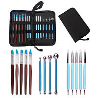 Набір інструментів - 14 шт - для ліплення та скульптури - стеки, силіконові пензлі, дотси