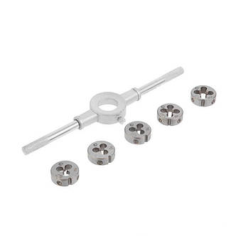 Набір плашок з тримачем 6 од. (M4, M5, M6, M8, M10) INTERTOOL SD-8019, фото 1