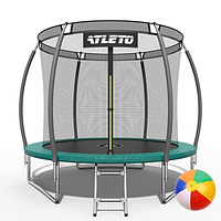 Батут детский 252 см с внутренней сеткой и стремянкой Atleto зеленый + подарок мячик