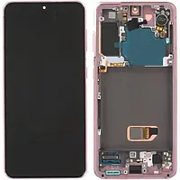 Дисплей для Samsung G991/S21 (GH82-24545D) модуль (экран,сенсор) с рамкой сервисный оригинал, Розовый