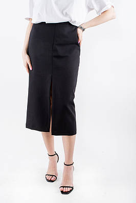 Спідниця міді з розрізом чорна 4866 (2000000125381)