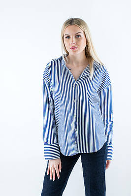 16015 Cорочка оверсайз в смужку синьо-біла 16015 (2000000125558)