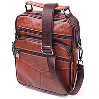 Отличная мужская сумка с ручкой кожаная 21277 Vintage Рыжая LIKE