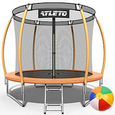 Батут дитячий з внутрішньою захисною сіткою і драбиною Atleto 312 см оранжевий для вулиці дому дачі + подарунок м'яч