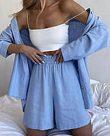 Женский костюм с шортами и рубашкой из жатки Розмір: 42-46 (one size)