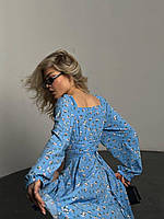 Красивое нежное комфортное регулирующиеся софт платье со шнуровкой закрытая спина с корсетом принтованное голубой, 42/44