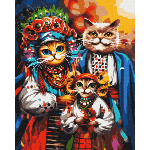 Картина за номерами 40х50 см. Сімя котиків-козаків ©Маріанна Пащук. Brushme 3690, фото 1