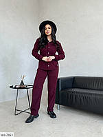Женский брючный костюм повседневный стильный удобный весенний рубашка и брюки из микровельвета батал 54/56