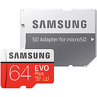 Карта пам'яті Samsung microSDXC EVO Plus 64GB (UHS-I U3) W-80 MB/s, R-100 MB/s Class 10 (MB-MC64GA/RU) + SD