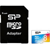 Карта пам'яті Silicon Power microSDHC 8GB (UHS-I) W-15 MB/s, R-85 MB/s Class 10 (SP008GBSTHBU1V20SP) + SD