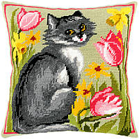 Набір для вишивання декоративної подушки Чарівниця Лагідна кішечка 40×40 см V-13 QT, код: 7242969