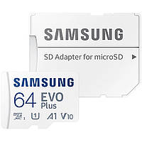 Карта пам'яті Samsung EVO Plus microSDXC 64GB (UHS-I U1) R-130 MB/s Class 10 V10 (MB-MC64KA/RU) + SD Adapter