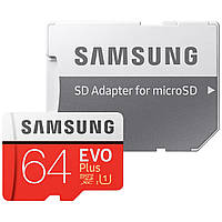 Карта пам'яті Samsung EVO Plus microSDXC 64GB (UHS-I U1) W-20 MB/s, R-100 MB/s Class 10 (MB-MC64HA/RU) + SD