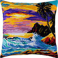 Набір для вишивання декоративної подушки Чарівниця Захід сонця у тропіках 40×40 см V-138 QT, код: 7243092