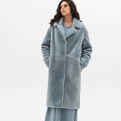 Шуба пальто з мутону VK блакитна довга натуральна (Арт. LT457-351) 48