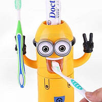 Дитячий диспенсер для зубної пасти міньйон Brush Holder, автоматичний дозатор з тримачем для щіток для дітей Міньєн Жовтий! Кращий