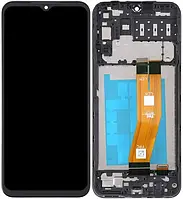 Дисплей Samsung A145F/A14 4G 2023 (GH81-23541A) модуль (екран,сенсор) з рамкою, оригінал, Чорний