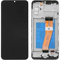 Дисплей для Samsung A037F А03s 2021 модуль (екран, сенсор) з рамкою, жовтий шлейф 160,5 x 72 mm, оригінал, Чорний