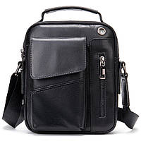 Вертикальная мужская сумка в плотной коже Vintage 20366 17х21х5 см Черная NX, код: 6861228