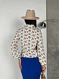 Стильна жіноча блуза в квіточку бежева нарядна блузка з довгим рукавами, фото 2