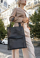 Шкіряна жіноча сумка-шопер Бетсі з кишенею чорна Краст BlankNote BM, код: 8104541