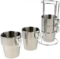 Чашки металлические на стальной подставке Kamille 300 мл 4 шт Серебристый (КМ 4379) NX, код: 8408524