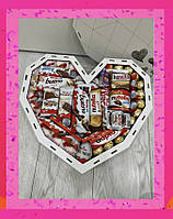 Огромное сердце киндер для девушки, Вкусный подарок любимой с конфетами Kinder, Идеальный подарок девушке