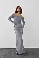 Длинное вечернее платье с драпировкой - серый цвет, L (есть размеры) ep