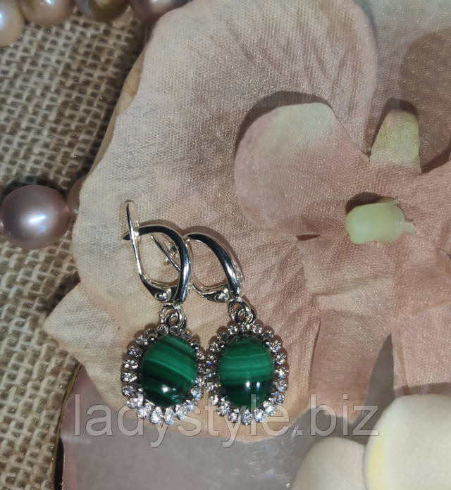 Яркие серьги с натуральным малахітом от студии LadyStyle.Biz серьбги серебряные с кианитом украшения малахіт натуральный сонячний камінь