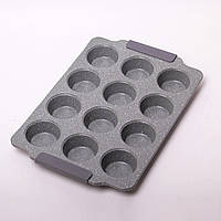 Форма-планшет для випікання кексів Kamille Marble 38 х 26 см 12 комірок Сірий NB, код: 7409705