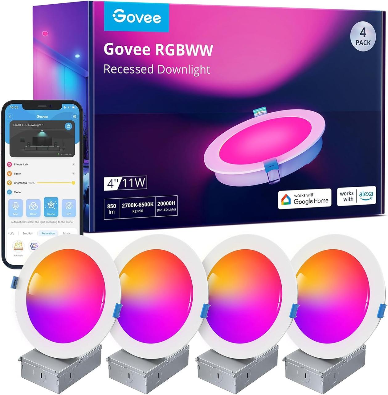 Govee Світильник даунлайт B601B Smart LED Recessed Lights, 2 шт., RGBWW, WI-FI/Bluetooth, білий
