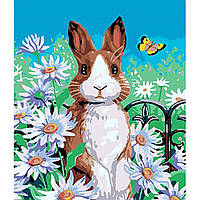 Картина по номерам Strateg ПРЕМИУМ Кролик в ромашках с лаком и размером 30х40 см (SS1002)