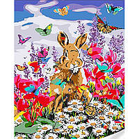 Картина по номерам Strateg ПРЕМИУМ Кролик среди цветов с лаком и размером 30х40 см (SS1116)