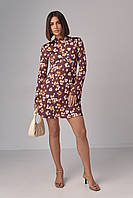 Платье мини расширенного силуэта с цветочным принтом TOP20TY - коричневый цвет, S (есть размеры)