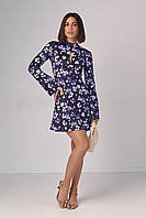 Сукня міні розширеного силуету з квітковим принтом TOP20TY синій колір, S (є розміри)