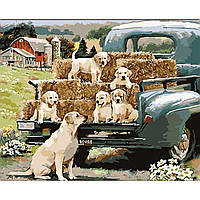 Картина по номерам Strateg ПРЕМИУМ Собачья семья на ферме с лаком и размером 40х50 (GS1620)