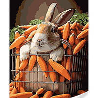 Картина по номерам Strateg ПРЕМИУМ Кролик в моркови с лаком и размером 40х50 (GS1627)