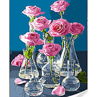 Картина по номерам Strateg ПРЕМИУМ Розы в стеклянных вазах с лаком и размером 40х50 (GS1629)