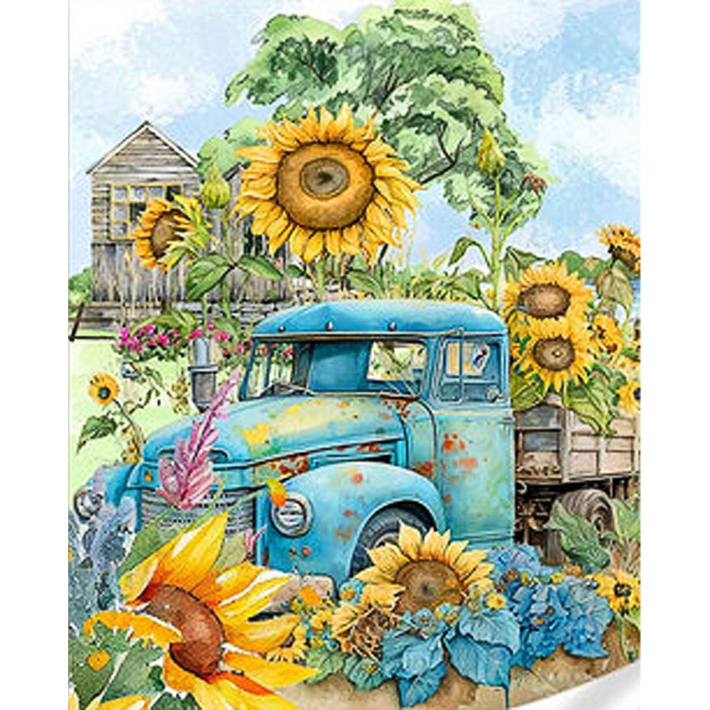 Алмазна мозаїка Strateg ПРЕМІУМ Грузовик у соняшниках розміром 30х40 см (HEG86873), фото 1