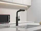 Змішувач на кухню водоспад з висувною лійкою чорний Nett LB-35, фото 2