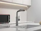 Змішувач на кухню водоспад з висувною лійкою графіт Nett LGr-35, фото 2