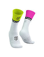 Компресійні шкарпетки спортивні Compressport Mid Compression Socks V2.0, White/Safe Yellow/Neo Pink, T4 (45-48)