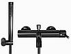 Змішувач для ванни та душу REA LUNGO BLACK GLOSSY настінний з виливом *, фото 3