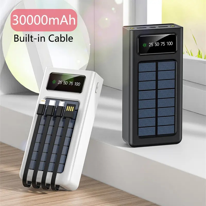 Повербанк Power Bank ZHY 30000 mAh 4в1 універсальна мобільна батарея із сонячною панеллю та вбудованими кабелями