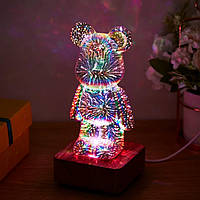 Мишка феерверк ночник- светильник 3D 8 цветов Вівек